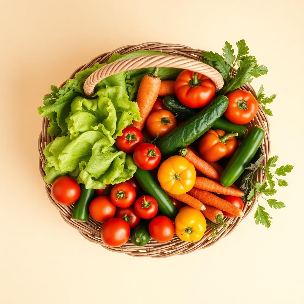 Basket of fresh vegetables and fruits